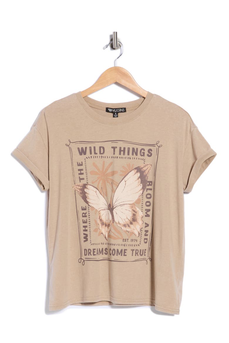 Wild Thing Butterfly Graphic T-Shirt, Main, color, TAN