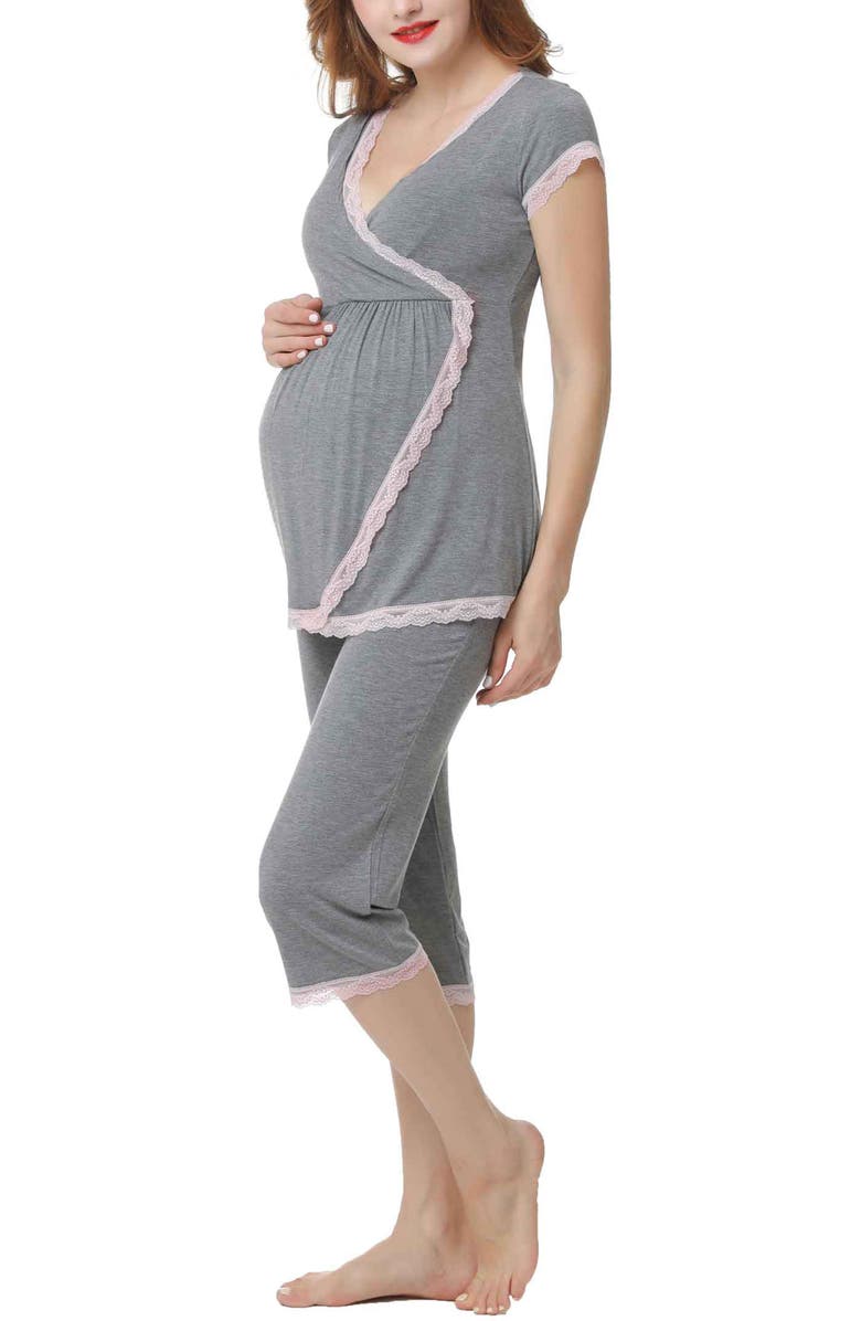 Kimi & Kai Cindy Maternity/Nursing Pajamas Set, Alternate, color, Dark Heather Gray
