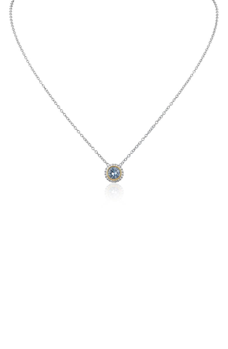 CZ by Kenneth Jay Lane Two-Tone Round Cubic Zirconia Halo Pendant Necklace, Main, color, Silver/ Aqua