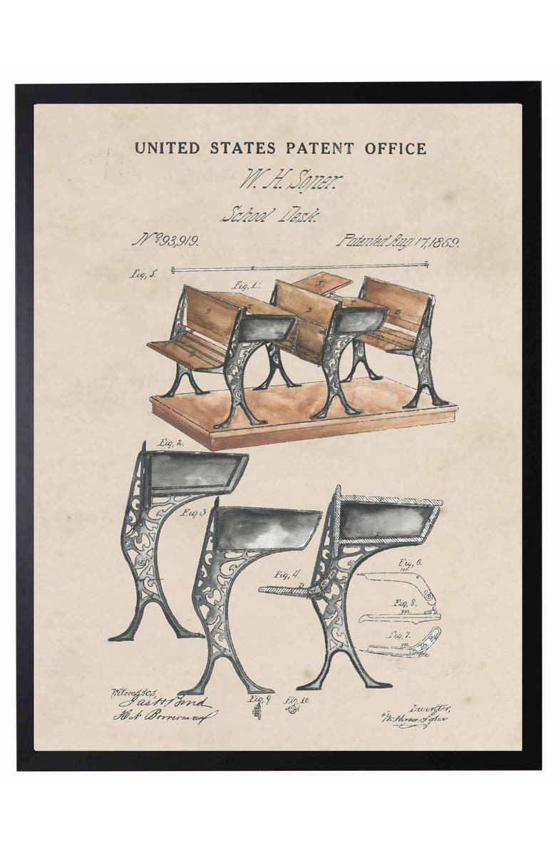 Antique Curiosities School Desk in Black Frame, Main, color, NO COLOR