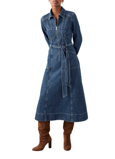 Denim Belted Midi Shirt Dress