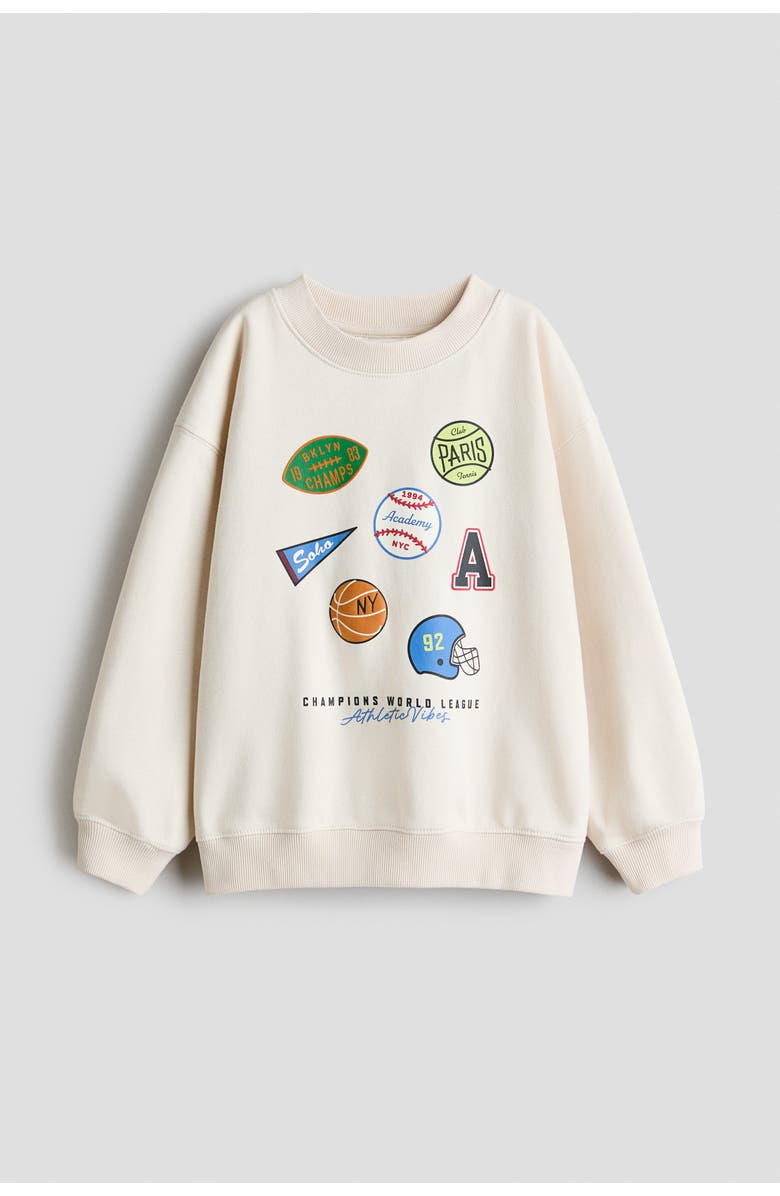 H&M Printed Sweatshirt, Main, color, Light Beige/Sports