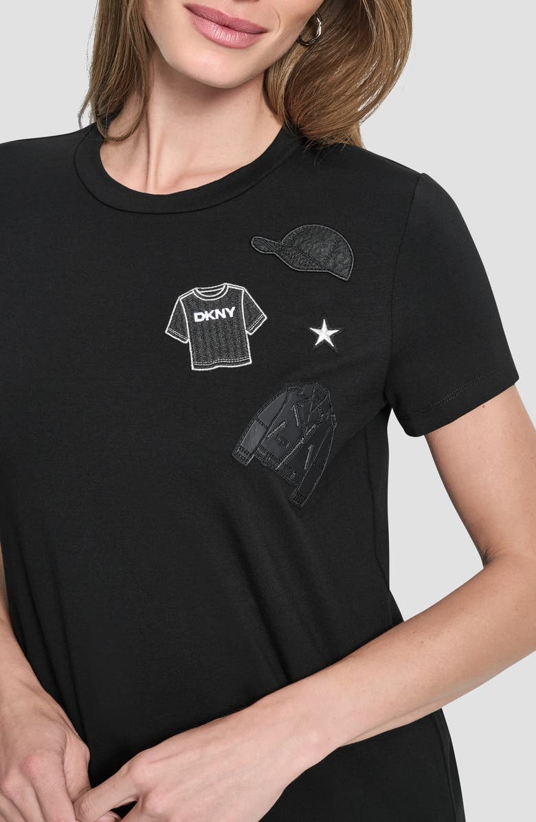 DKNY Pins & Patches Appliqué T-Shirt, Alternate, color, Black