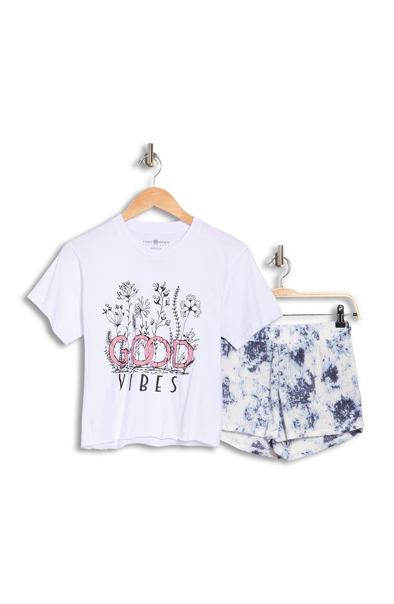 COZY ROZY Short Sleeve Cropped Tee & Tie Dye Shorts, Alternate, color, 