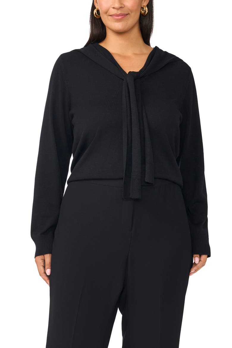 Tie Detail V-Neck Sweater, Alternate, color, RICH BLACK
