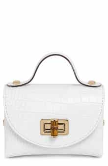 Livia Croc Embossed Leather Top Handle Bag