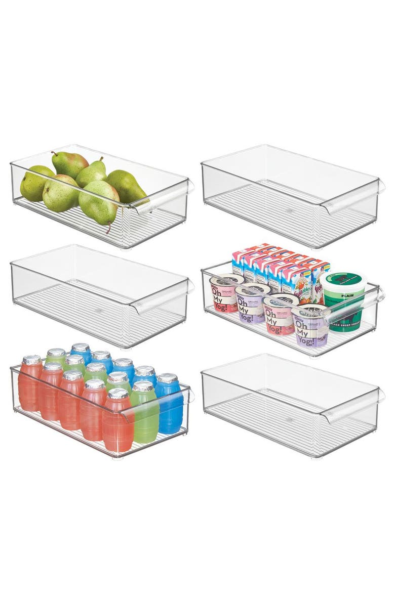 iDesign Large Stackable Fridge Bin with Handle - Set of 6 - Clear, Main, color, Clear