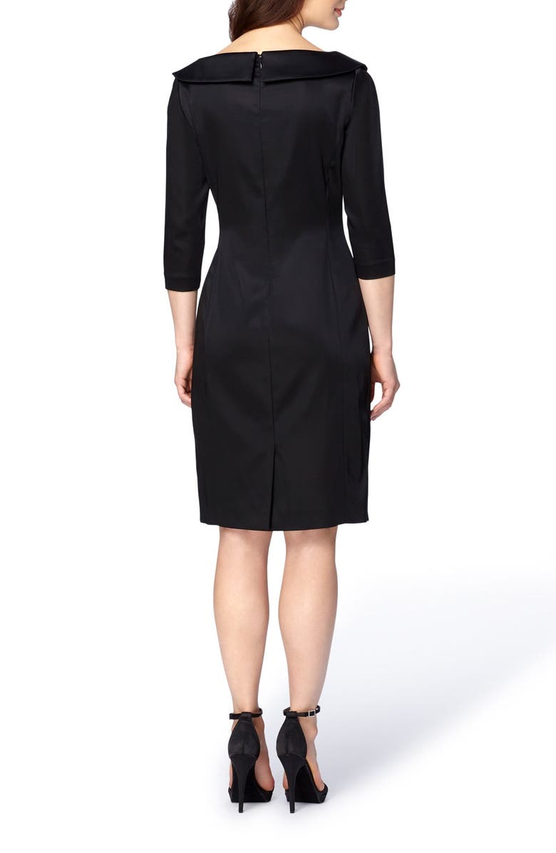 Tahari Portrait Collar Satin Sheath Dress, Alternate, color,