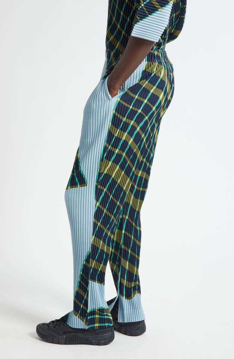 Homme Plissé Issey Miyake Windswept Plaid Straight Leg Pants, Alternate, color, Blue Gray