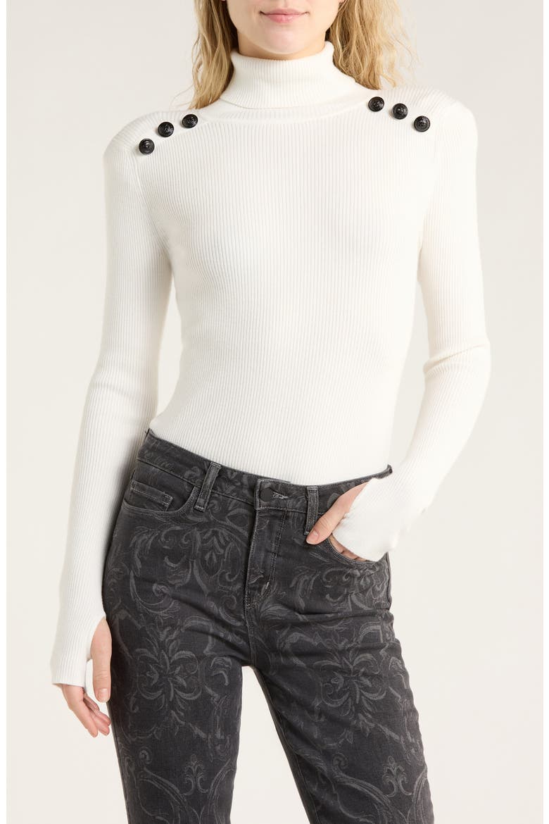 Reeves Button Shoulder Rib Turtleneck Top, Main, color, IVORY/BLACK