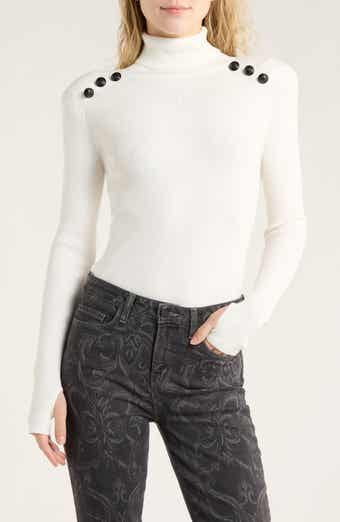 L'AGENCE Reeves Button Shoulder Rib Turtleneck Top