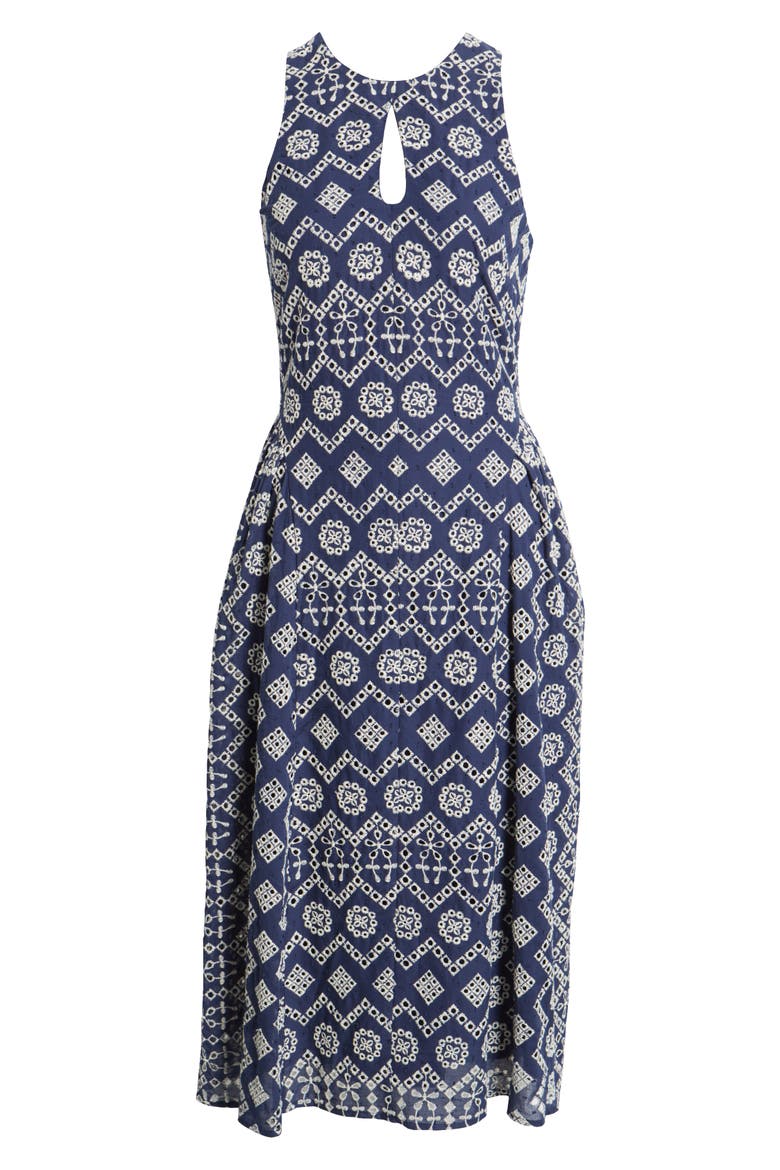 Soraia Eyelet Embroidery Midi Dress, Alternate, color, NAVY
