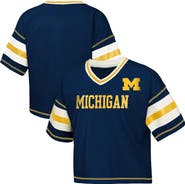 Outerstuff Girls Youth Outerstuff Navy Michigan Wolverines Gridiron Jersey V-Neck T-Shirt