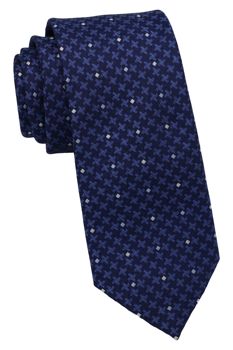 Dotted Houndstooth Tie, Main, color, NAVY/ BLUE