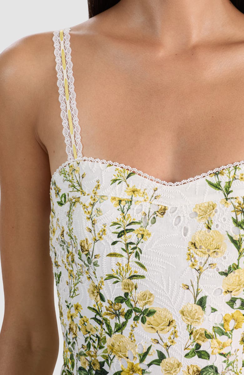 Alice + Olivia Meredith Floral Tiered Cotton Eyelet Minidress, Alternate, color, Fresh Air Butter