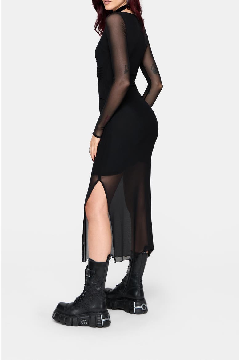 Zillah Ruched Wrap Mesh Midi Dress, Alternate, color, Black