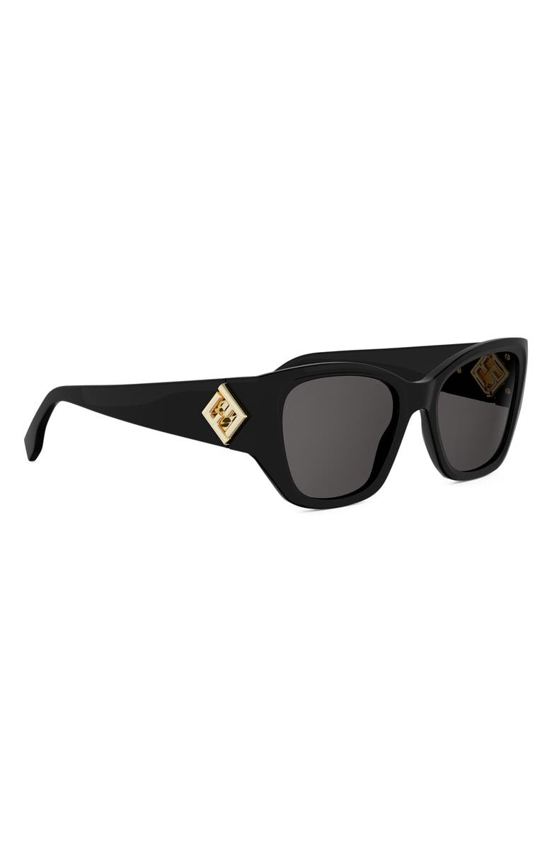 Fendi FF Diamonds 54mm Cat Eye Sunglasses, Alternate, color, Shiny Black / Smoke