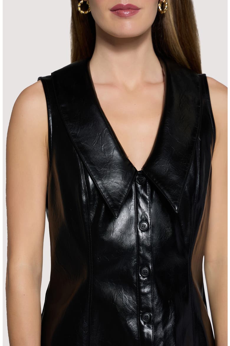 Midnight Poem Faux Leather Minidress, Alternate, color, BLACK