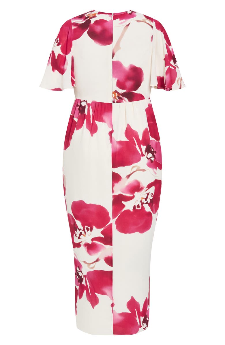 City Chic Braelynn Floral Flutter Sleeve Maxi Dress, Alternate, color, Cream Fleur