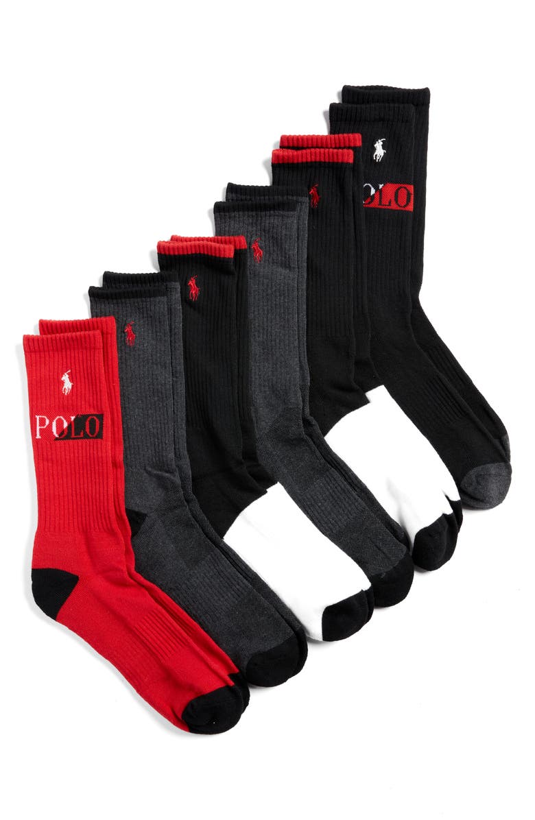 Polo Ralph Lauren Assorted 6-Pack Logo Crew Socks, Main, color,