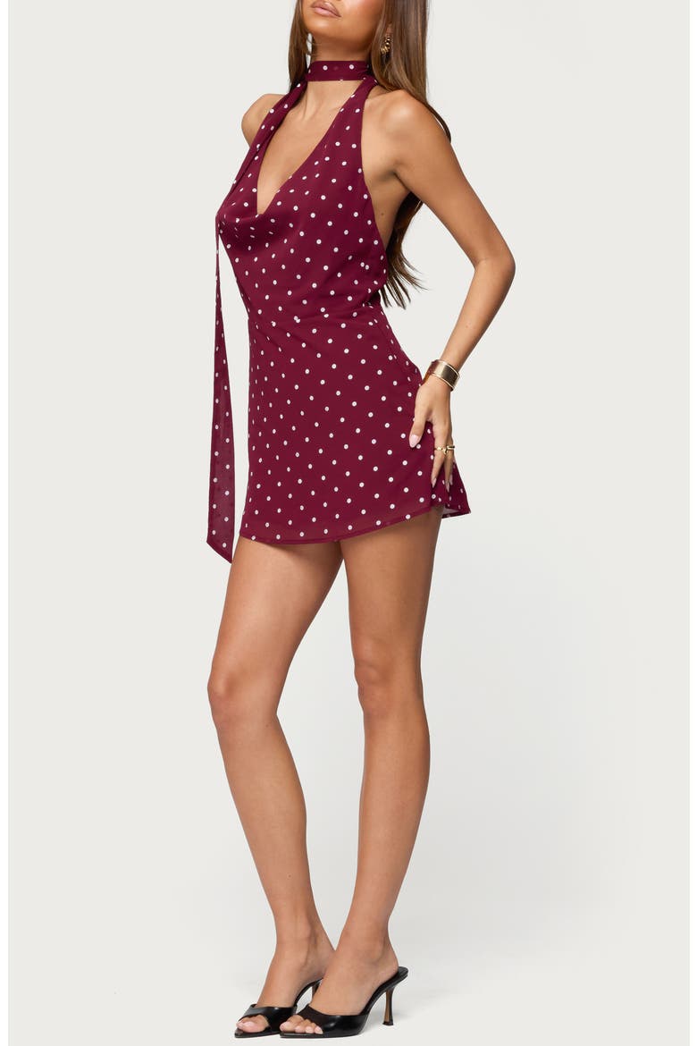 Polka Dot Halter Minidress, Alternate, color, BURGUNDY