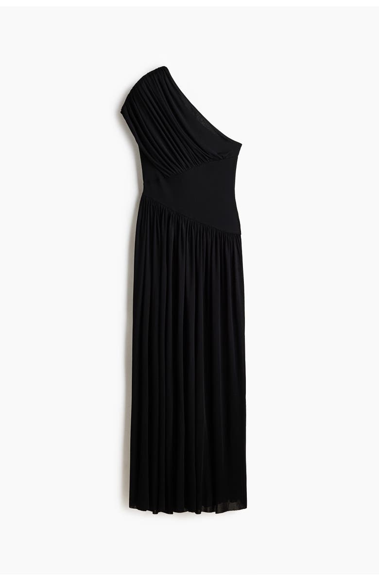 H&M Draped One-shoulder Dress, Main, color, Black