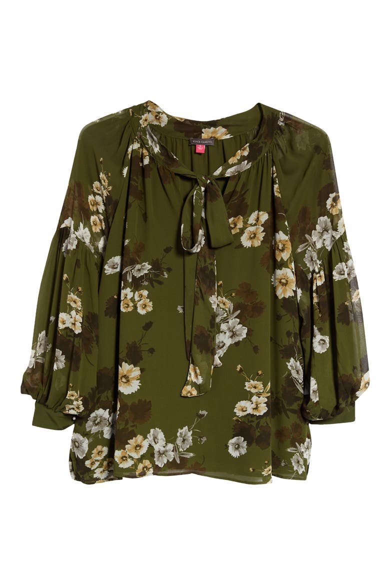 Floral Chiffon Blouse, Alternate, color, LT OLIVE
