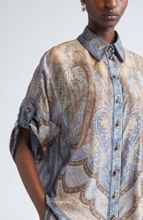 Zimmermann Wanderlust Oversize Paisley Silk Button-up Shirt In Multi