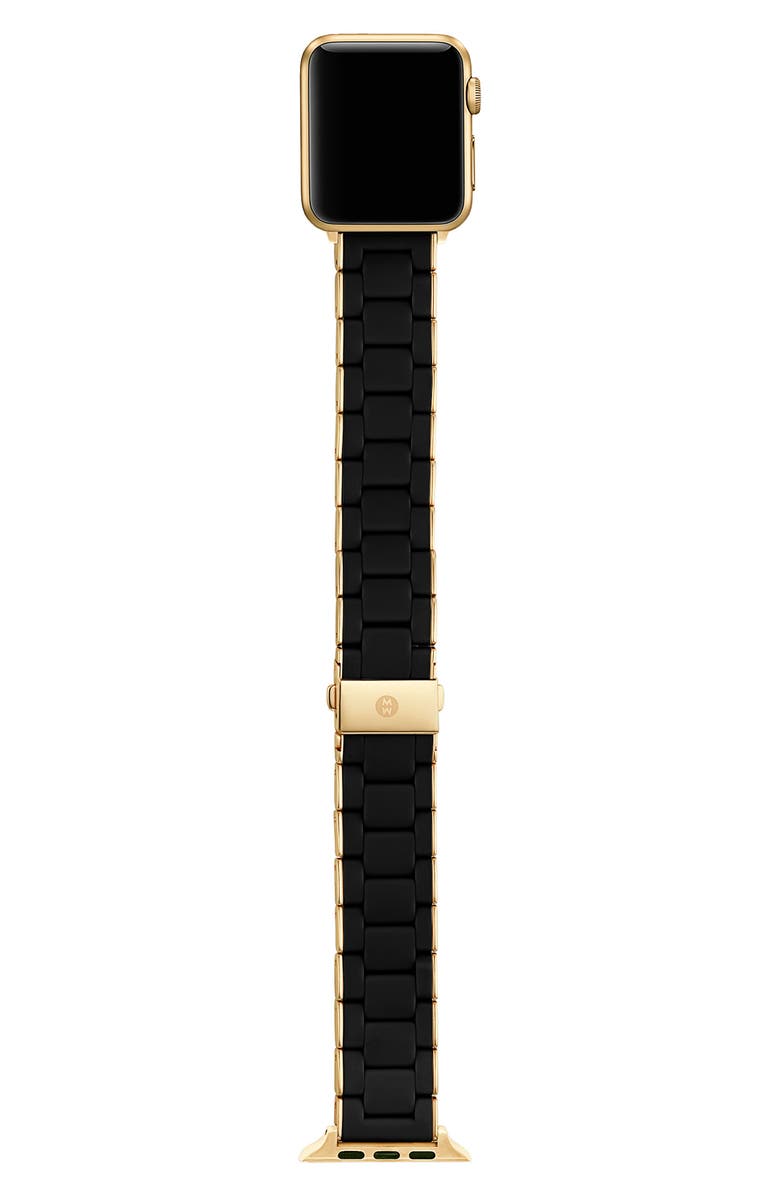 MICHELE Silicone 20mm Apple Watch<sup>®</sup> Watchband, Alternate, color, Black/Gold