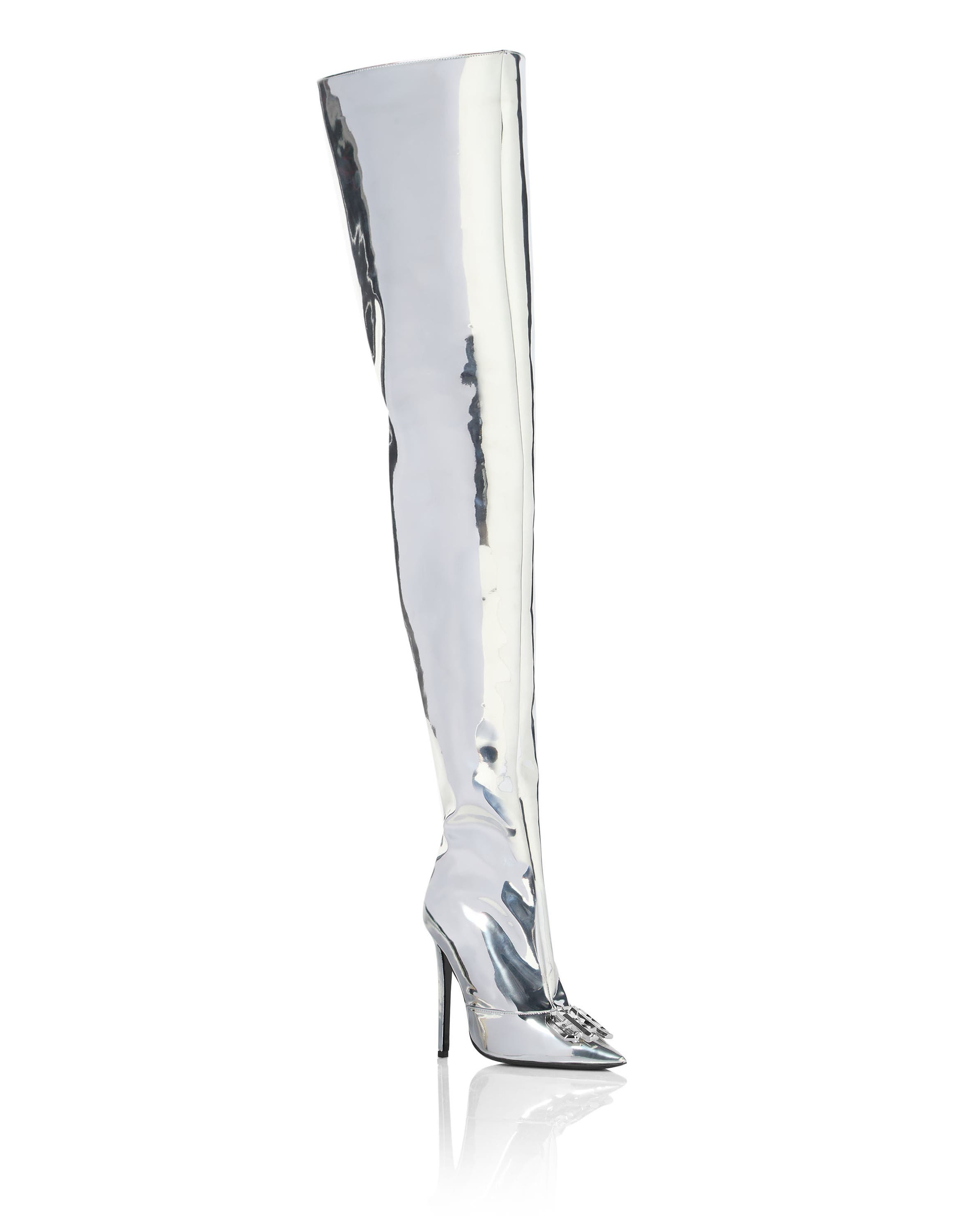 Mirror Boots Hi-Heels Overknees Gothic Plein Women, Main, color, Silver