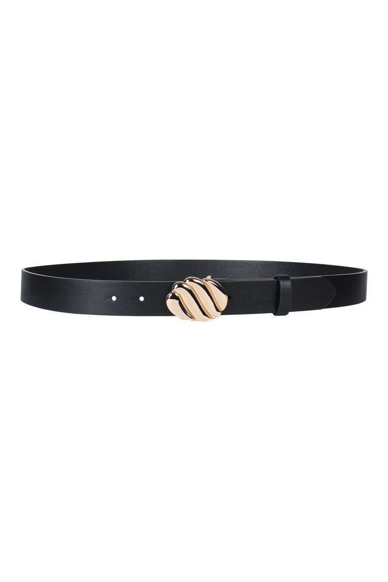 Twist Plaque Buckle Belt, Main, color, BLACK