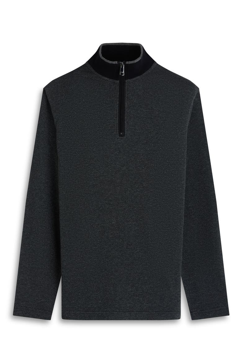 Quarter Zip Cotton Blend Piqué Pullover, Alternate, color, BLACK