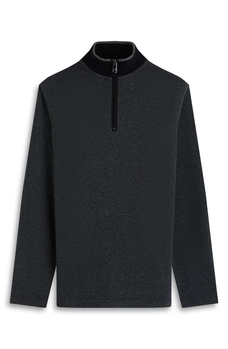 Bugatchi Quarter Zip Cotton Blend Piqué Pullover, Alternate, color, Black