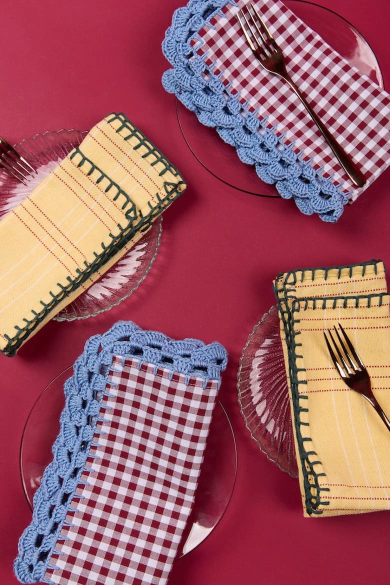 Flores Crochet Napkin - Set of 4, Alternate, color, Burgundy