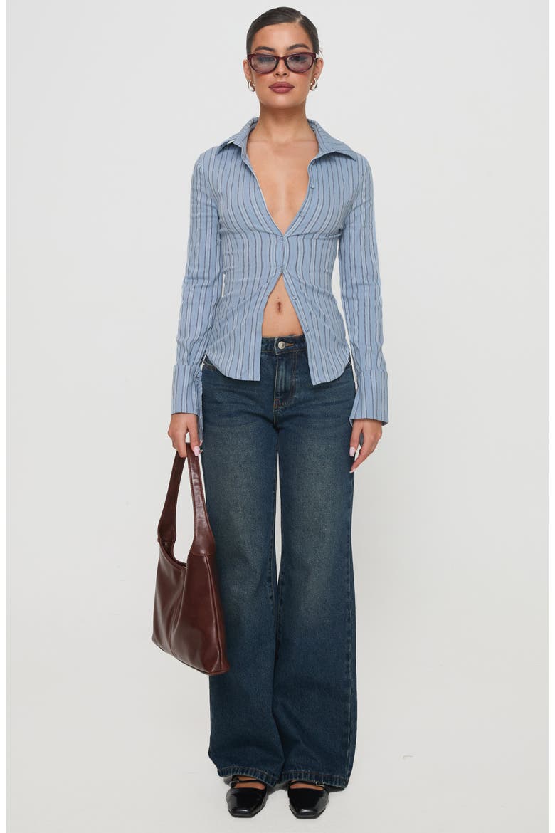 Madlin Stripe Long Sleeve Button-Up Shirt, Alternate, color, BLUE STRIPE