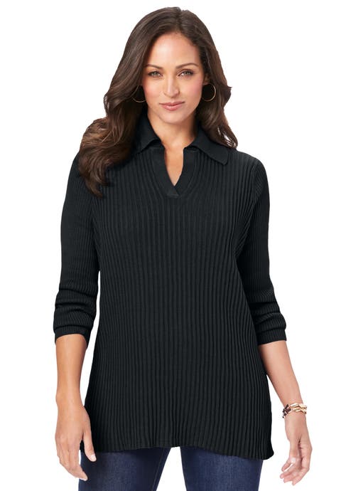 Ribbed Collar Sweater (Plus Available)