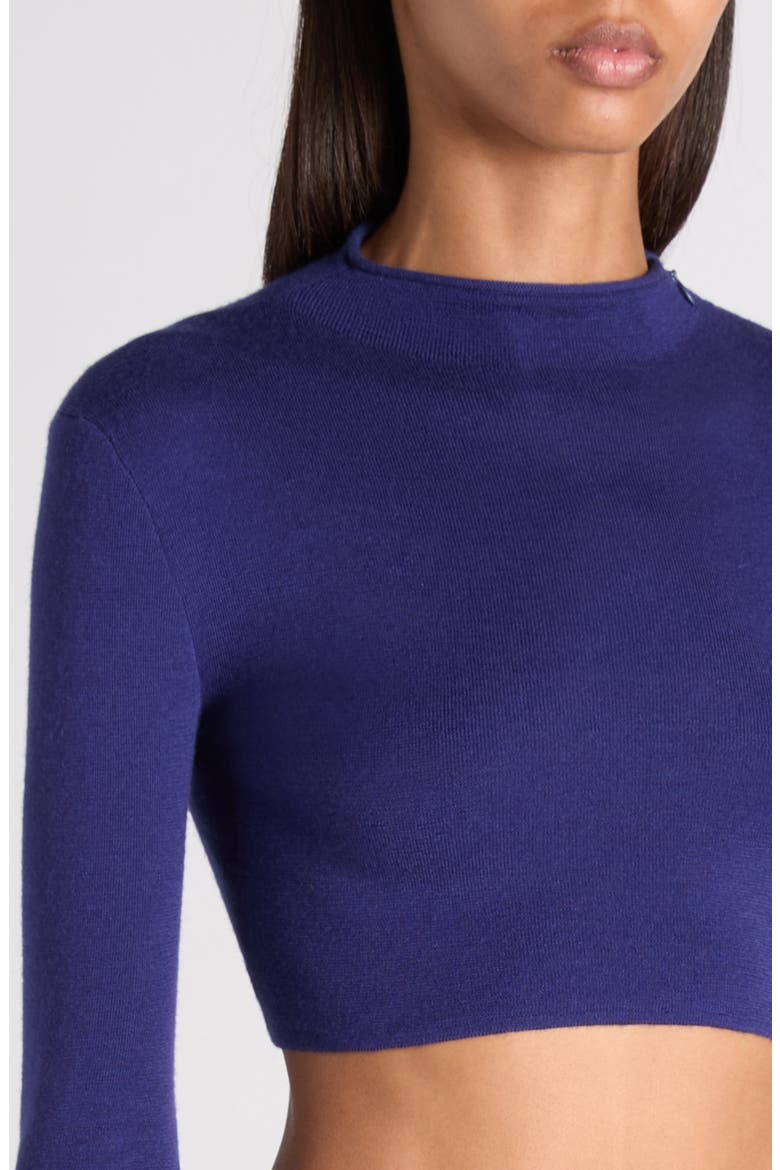 Fitted Long Sleeve Cashmere Crop Sweater, Alternate, color, QUARZ BLUE
