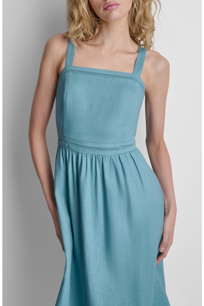 Eyelet Embroidery Linen Blend A-Line Dress, Alternate, color, CAMEO BLUE
