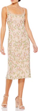 Mac Duggal Women's Sleeveless Hand Beaded Floral Midi Dress