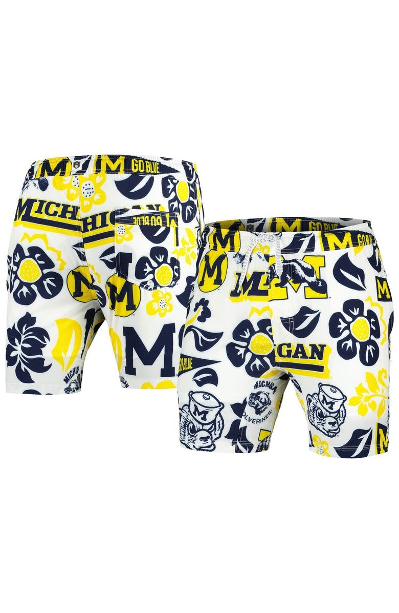 Wes & Willy Men's Wes & Willy White Michigan Wolverines Vault Tech Swimming Trunks, Main, color,