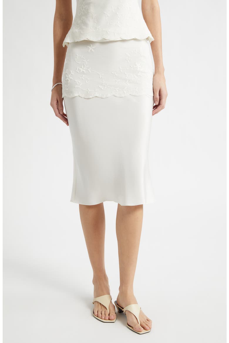 Cove Lace Stretch Silk Midi Skirt, Main, color, PEARL