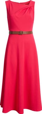 Anne Klein Pleated Asymmetric Belted Dress
