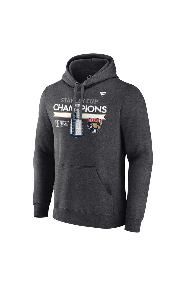 FANATICS Men's  Heather Charcoal Florida Panthers 2024 Stanley Cup Champions Locker Room Fleece Pullover Hoodie, Alternate, color, 