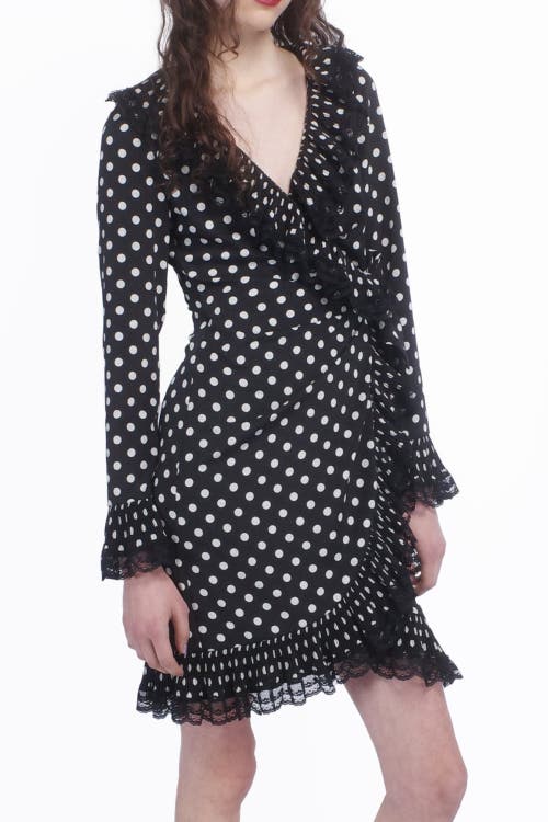 Anna Sui Long-sleeve Pleated Wrap Mini Dress In Black Muti