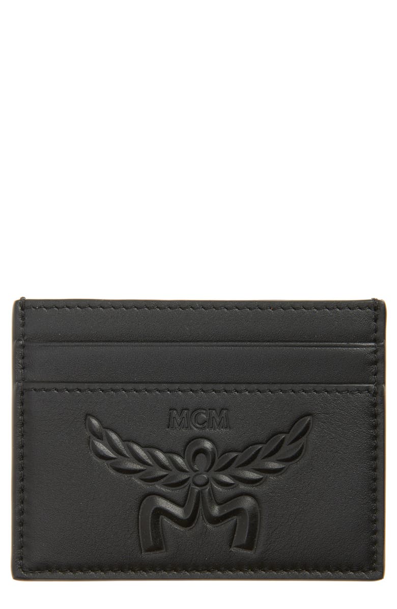 MCM Himmel Lauretos Monogram Leather Card Holder, Main, color,