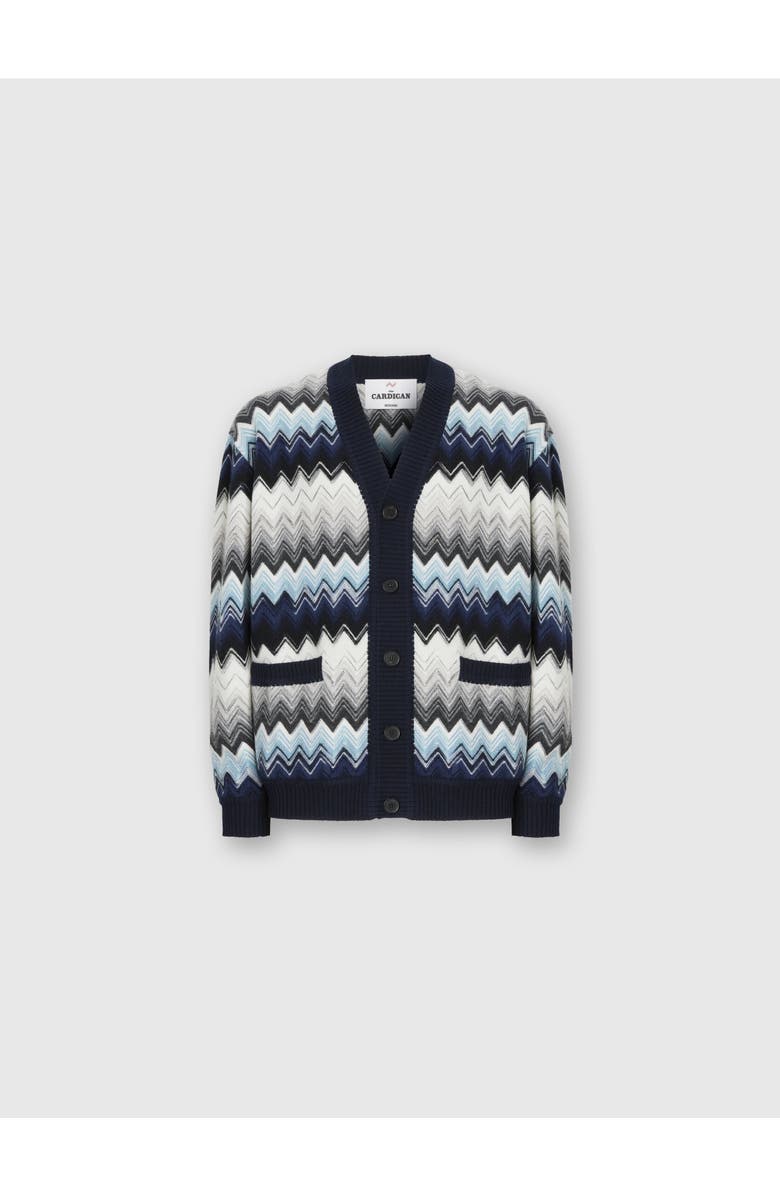 Missoni The Cardigan In Wool And Cotton With Zigzag, Main, color, Black & Blue