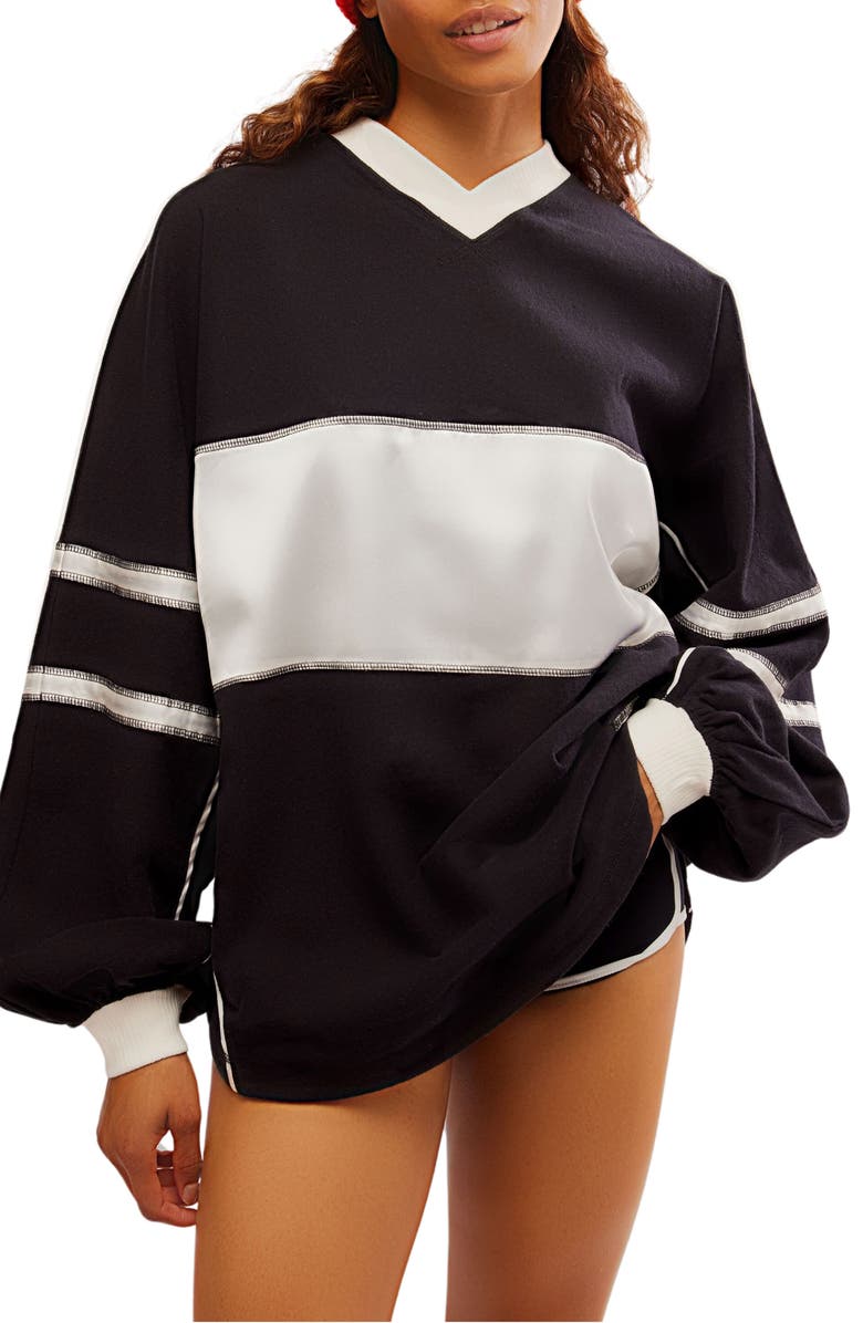 Free People Appliqué Balloon Sleeve Rugby Shirt, Main, color, 