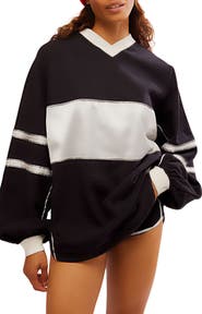 Free People Appliqué Balloon Sleeve Rugby Shirt