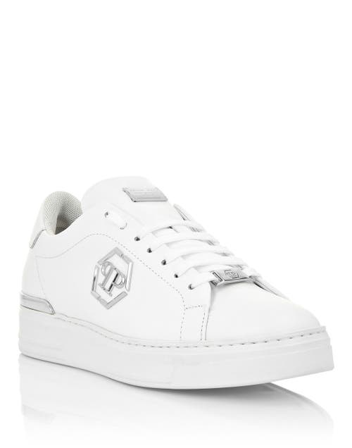 Philipp Plein Leather Lo-top Sneaker Hexagon Unisex In White