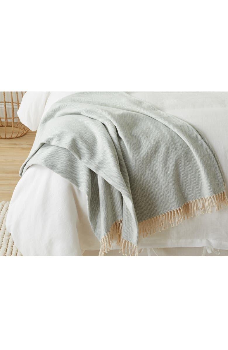 SFERRA Celine Fringed Herringbone Cotton Throw, Alternate, color, Charcoal